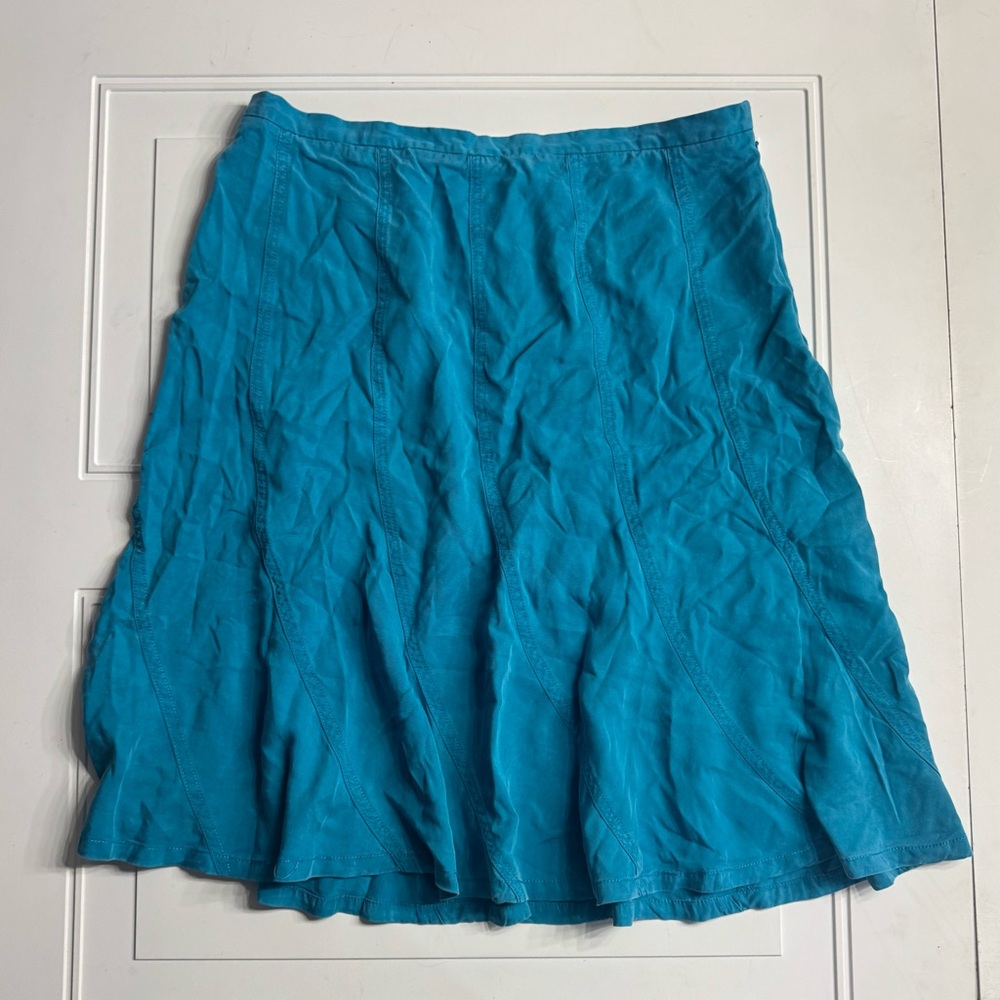 Soft Surroundings Lyocell Blue Zip Up Midi Skirt Size Medium